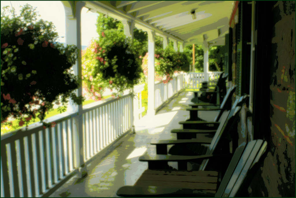 Sunshine on a Chair-lined Porch by olivetreeann