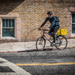 Composite of Cyclist in SF w brick background & texture by jbritt