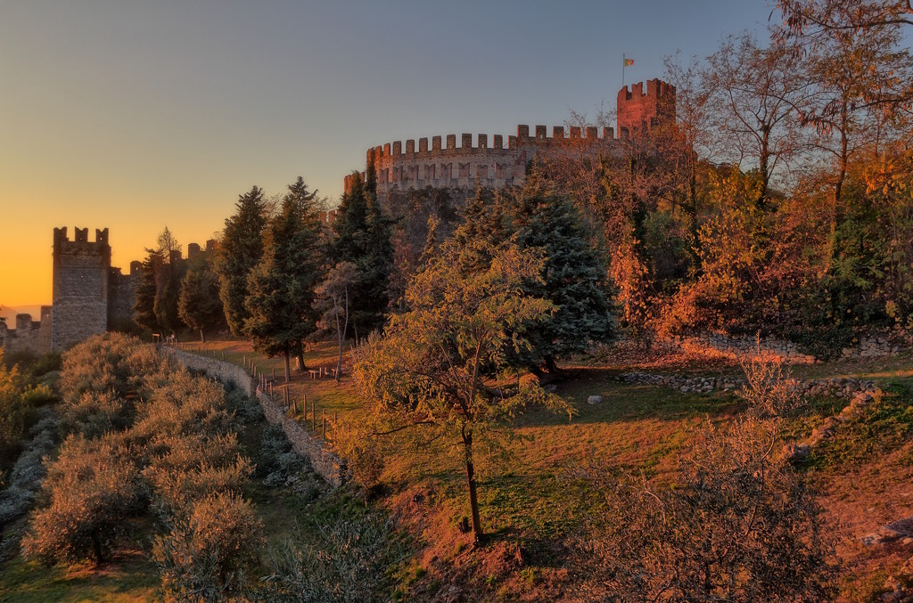 Castle of Soave at sunset by spectrum
