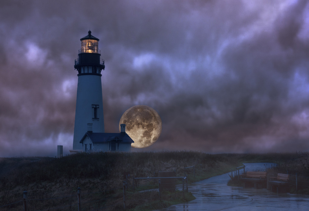 Rainy Night for Super Moon At Lighthouse V 2 by jgpittenger