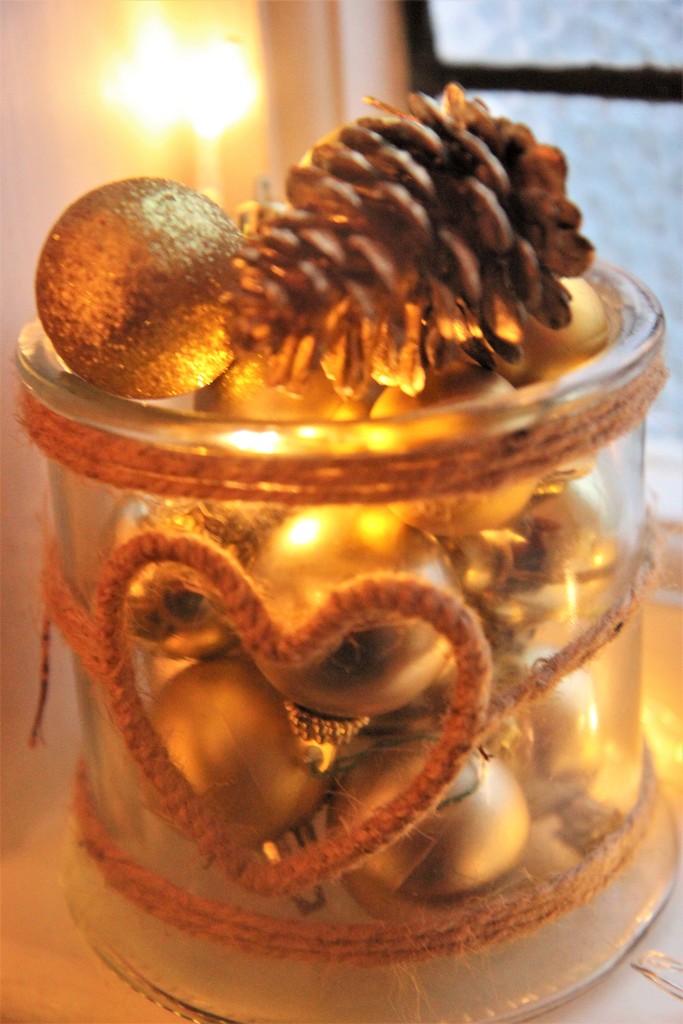 Jar of Golden Baubles by cookingkaren