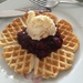 Becka's waffle piled high with cherries..... by bizziebeeme