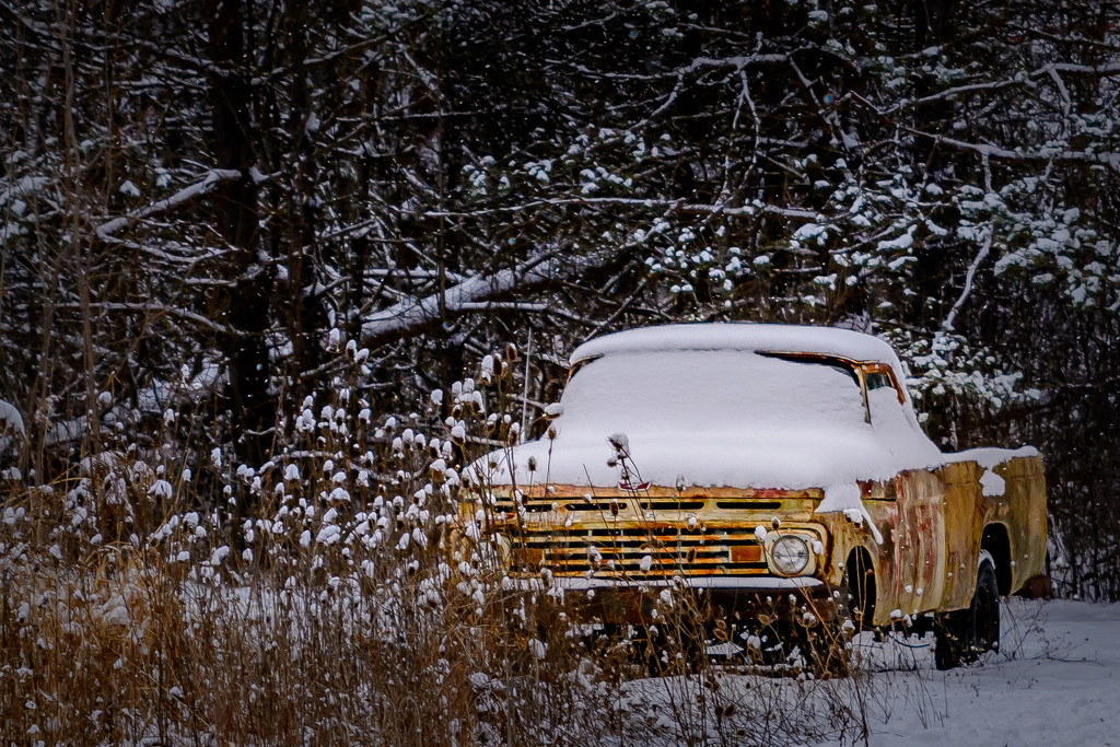 an old truck in the snow by jackies365
