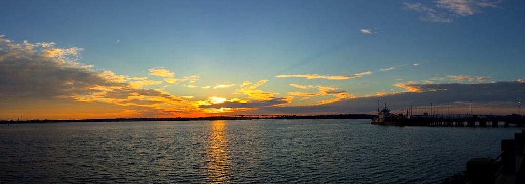 Sunset, Ashley River at Charleston Harbor, Charleston, SC by congaree