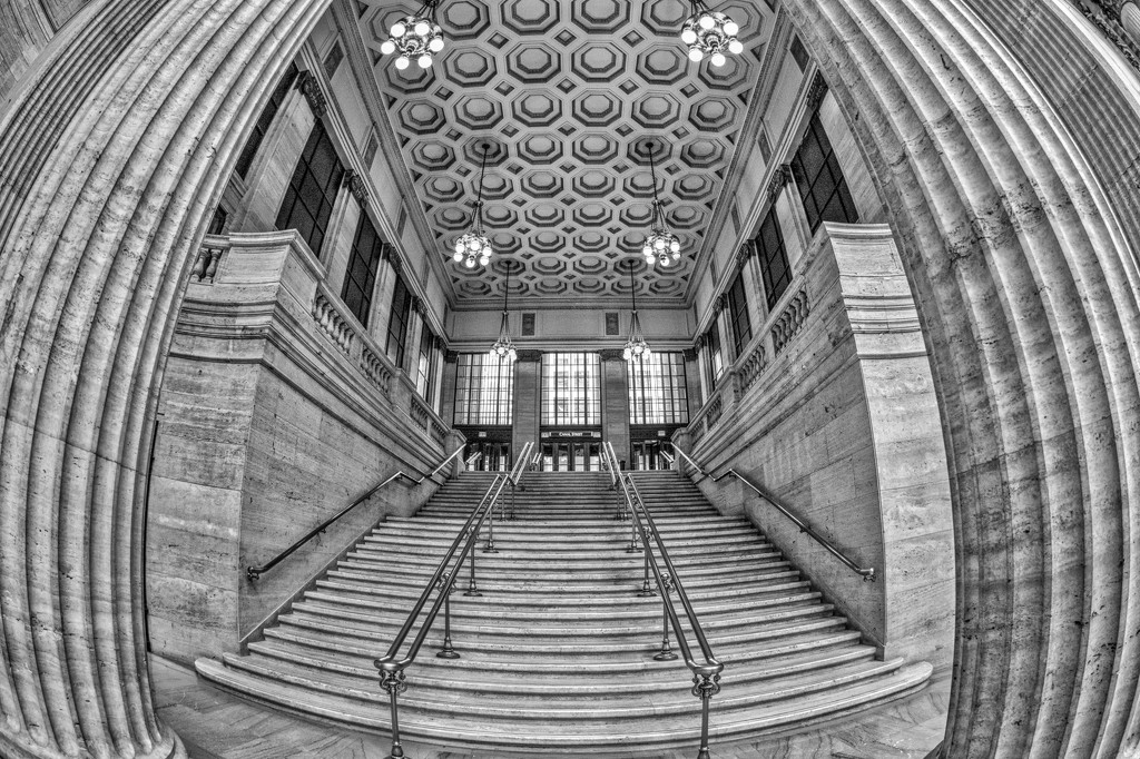 Chicago's Union Station Grand Staircase - B&W by taffy
