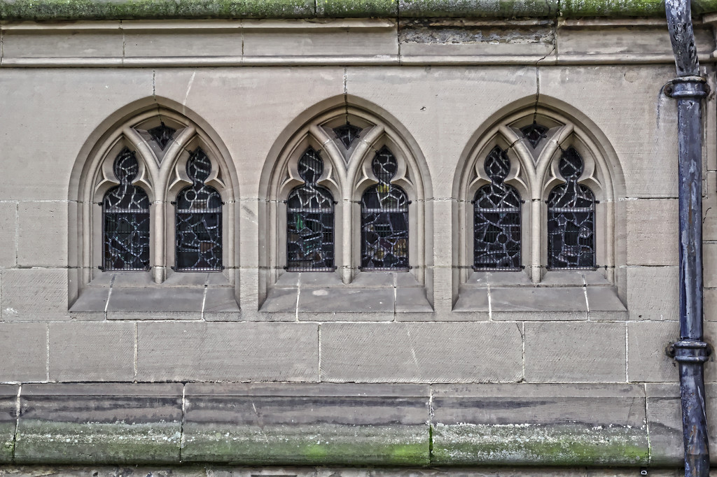 3 windows 1 drainpipe and a bit of green by phil_howcroft