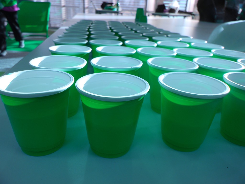 Cups in Rows Hillel Shabbat Green by sfeldphotos