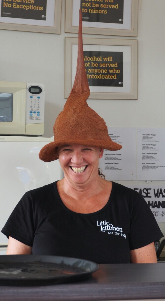 Another hat that really caught our eye at Mangonui Festival she was at work in one of the cafes  by Dawn