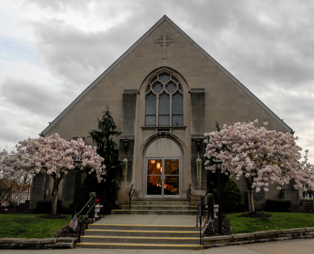 Church with blossoms by mittens