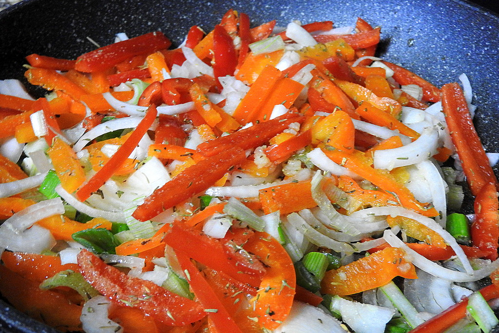 Peppers, Onions and Garlic! YUM! by homeschoolmom