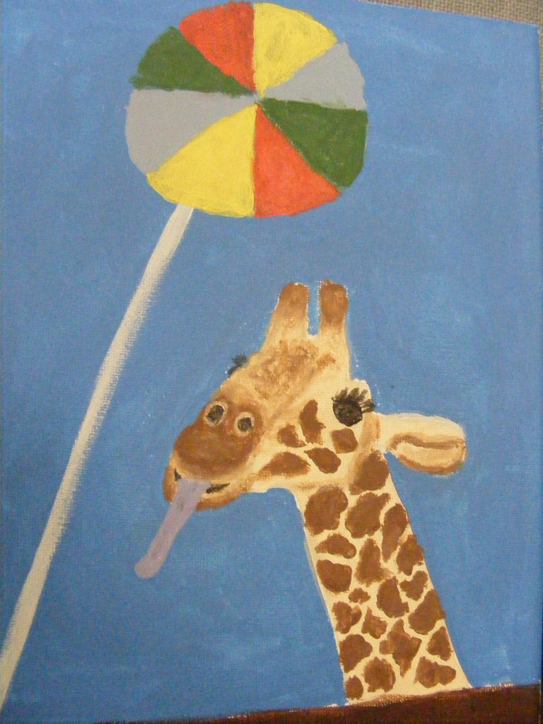 Giraffe Licking Lollipop Painting by sfeldphotos
