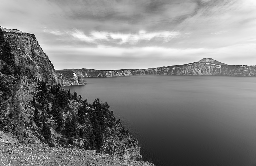 Looking North At Crater Lake B and W by jgpittenger