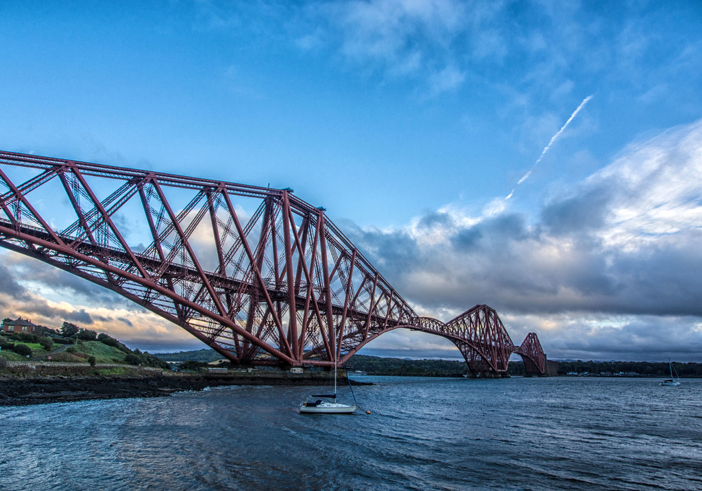 Forth Bridge as the sun goes down by frequentframes