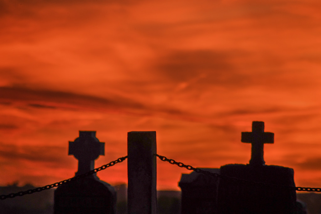 Dorrance, KS Cemetery at Sunset by kareenking