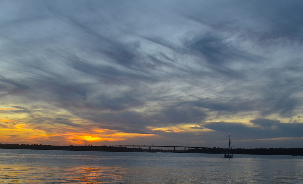 Sunset over the Ashley River at Charleston Harbor, Charleston, SC by congaree