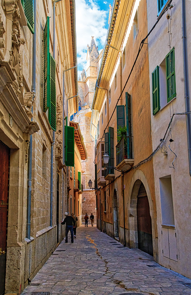 Narrow street in Palma de Mallorca by gardencat