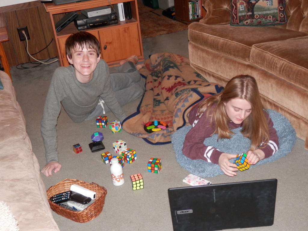 Playing with Rubik's Cubes by julie