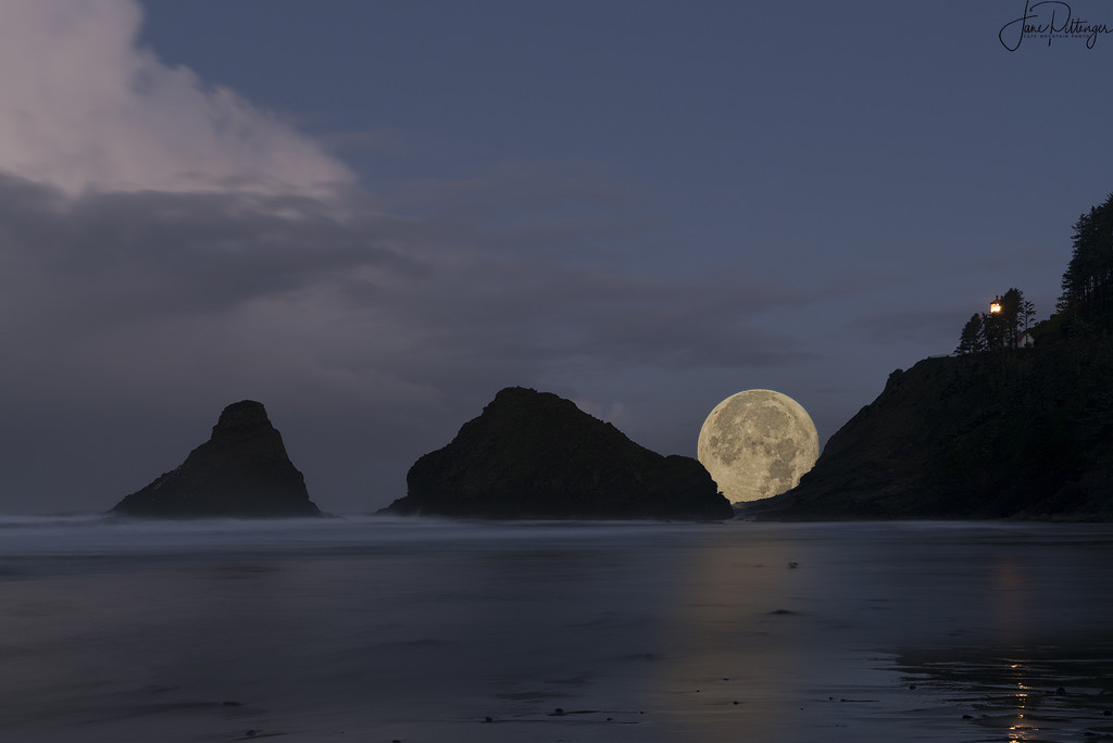 Super Moon At Lighthouse Composite by jgpittenger