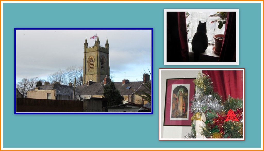 A Church, our cat Arthur, and a Christ image. by grace55