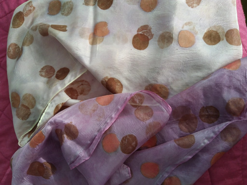 ecoprinted silk scarves  by cpw