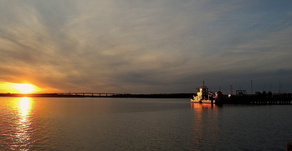 Sunset, Ashley River at Charleston Harbor by congaree