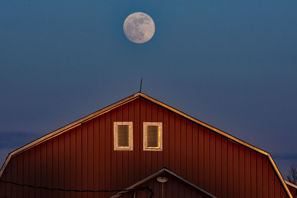 Moon Over Red Barn by farmreporter