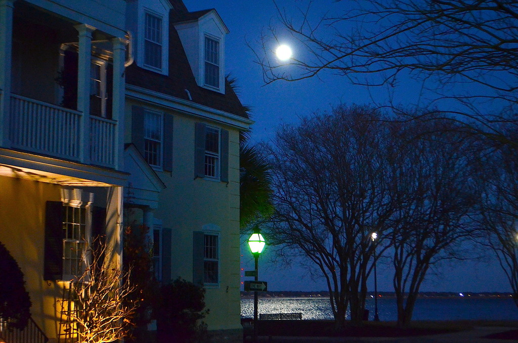 Full moon over Charleston Harbor, Charleston, SC by congaree