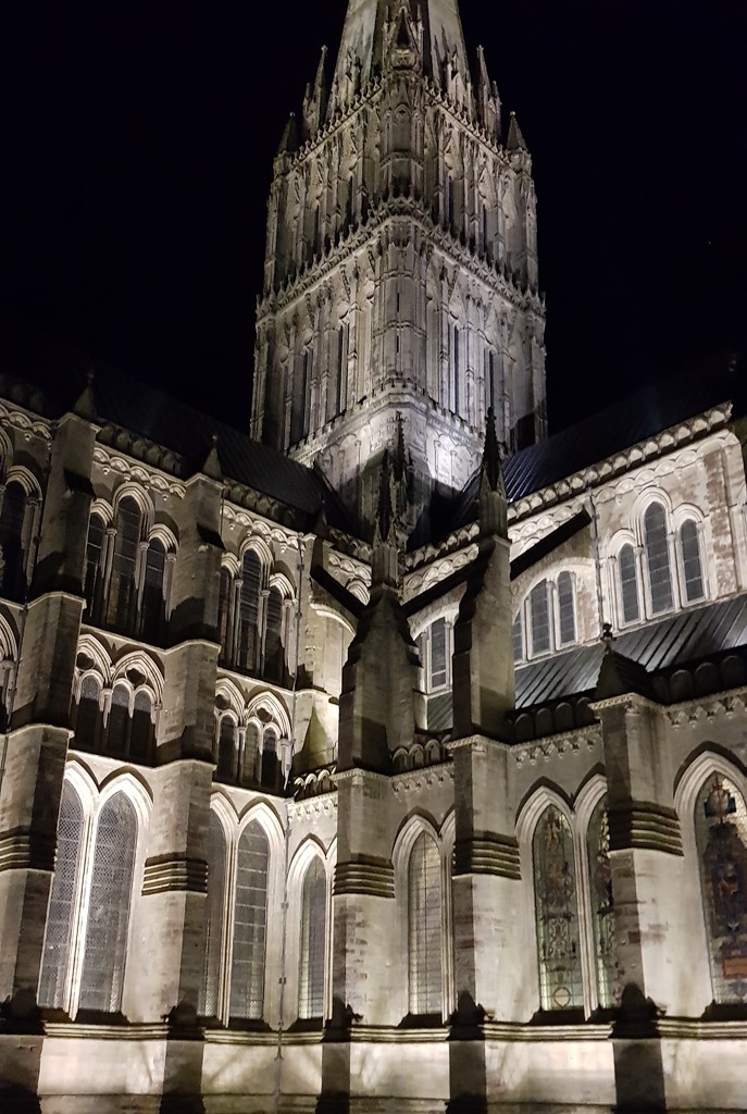 Salisbury Cathedral Floodlit by megpicatilly