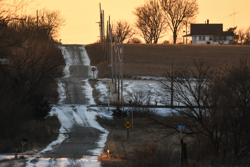 Country Snow-Covered Road at Golden Hour by kareenking