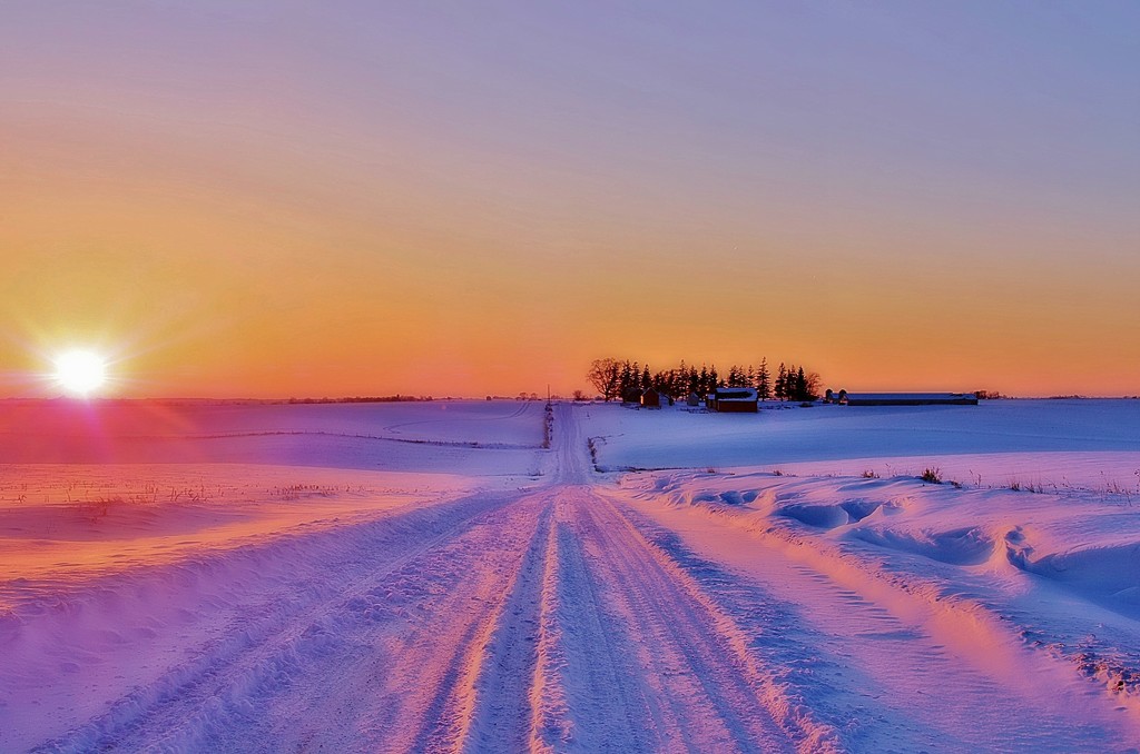 Sunset Colored Snow by lynnz