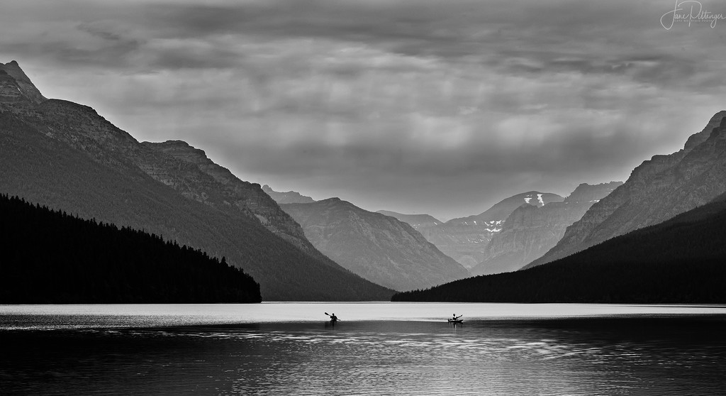 Revisit Glacier Trip Bowman Lake B and W by jgpittenger
