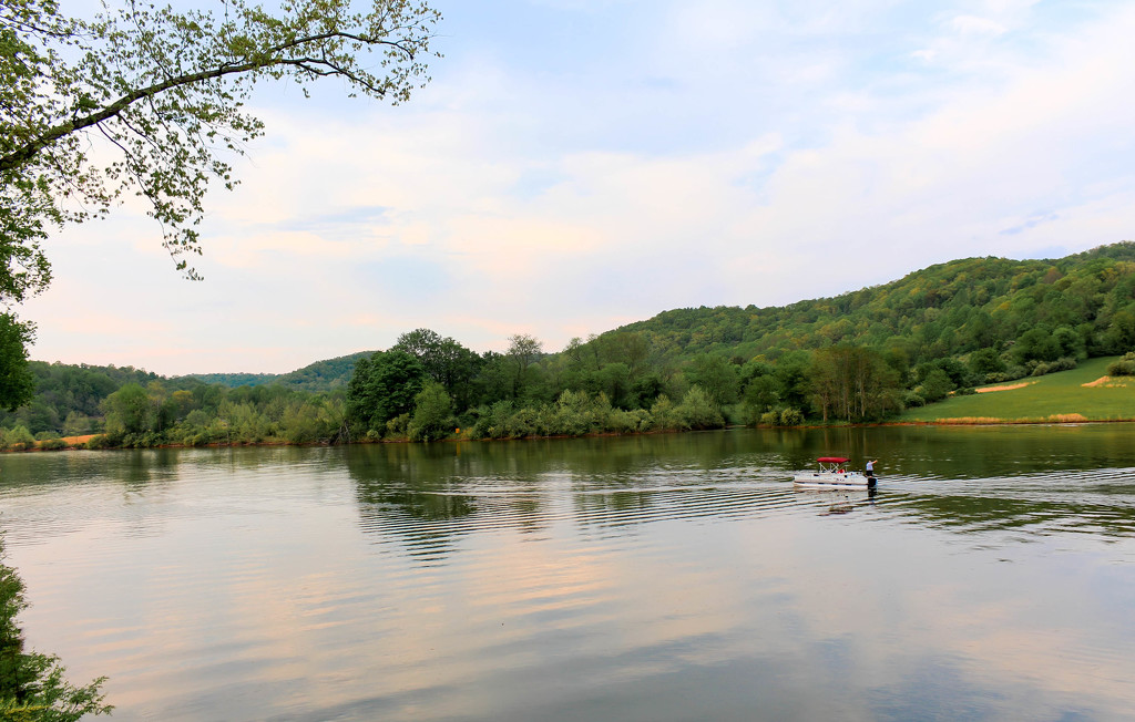 Calm lake and a boat by mittens