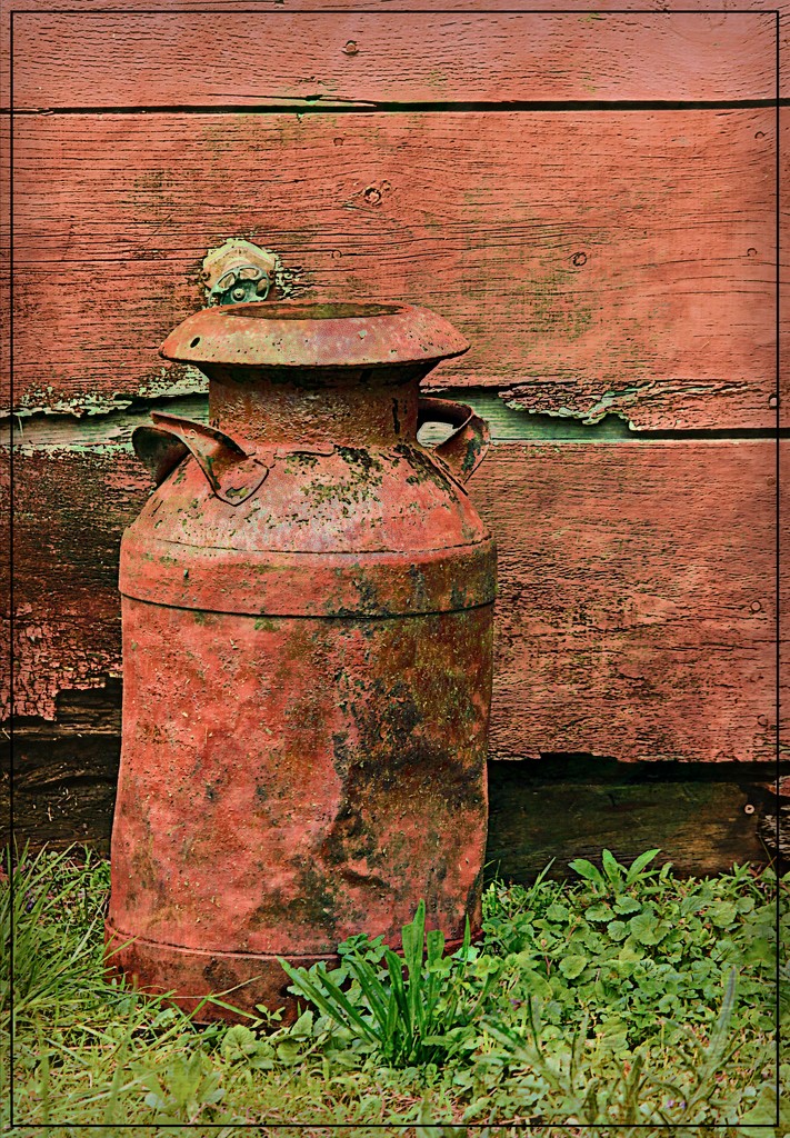 Red Milk Can by the Barn by olivetreeann