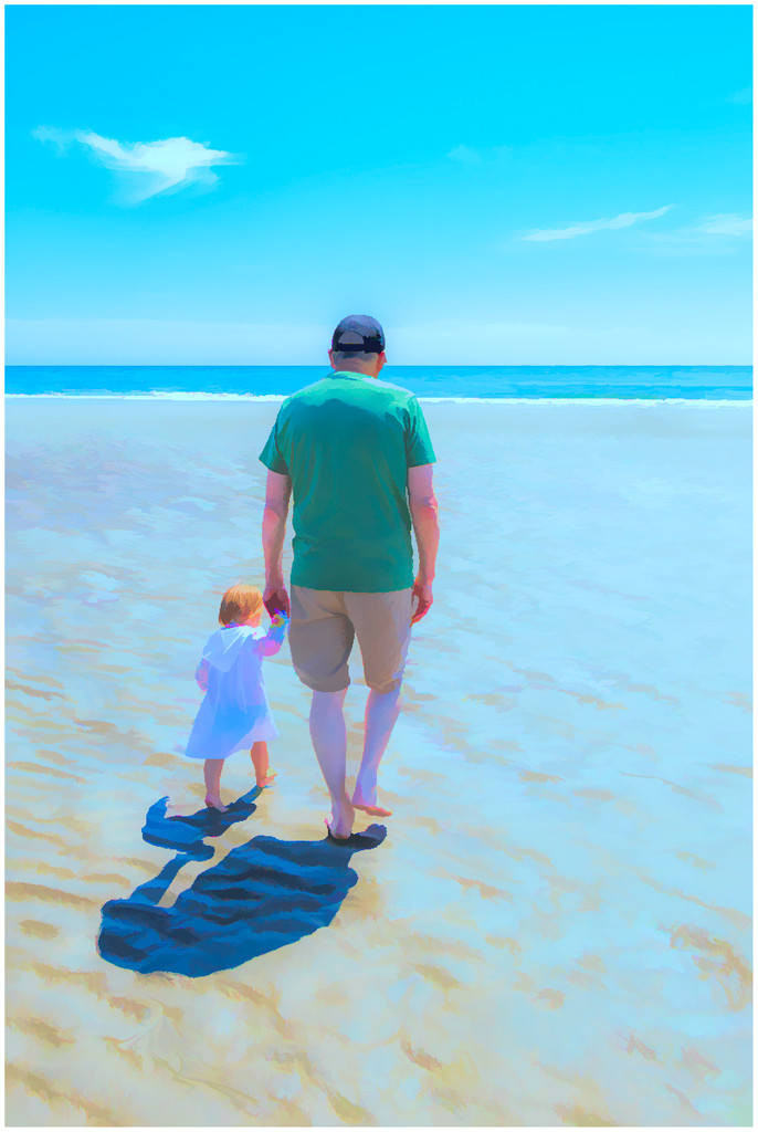 walking with grandpa at the beach by jernst1779