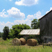 Bales of hay and a barn by mittens