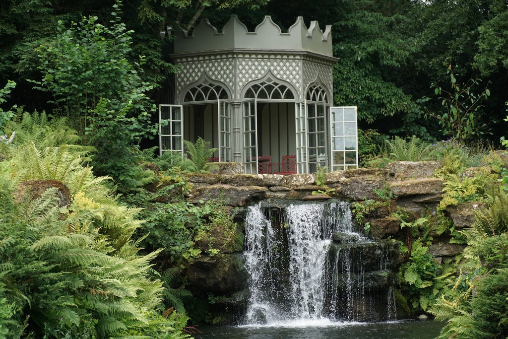 Gothic summer house and waterfall by quietpurplehaze