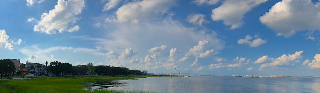 Summer clouds over Waterfront Park and Charleston Harbor, Charleston, SC by congaree