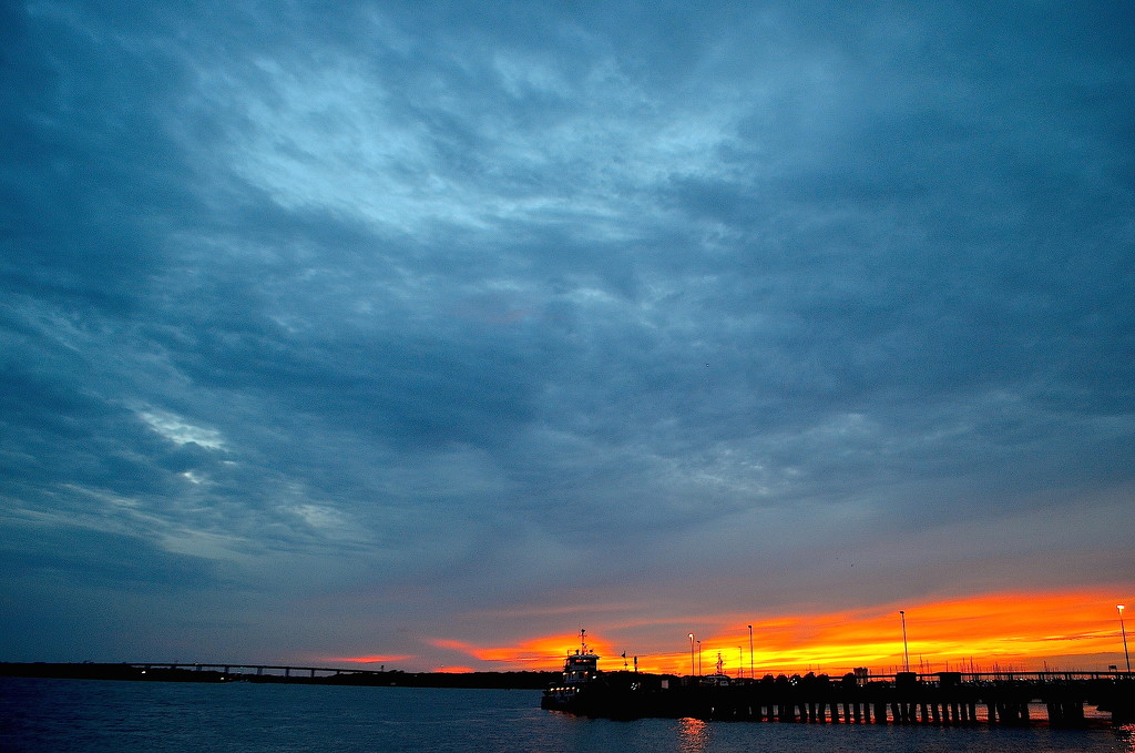 Sunset, Ashley River at Charleston Harbor, Charleston,SC by congaree