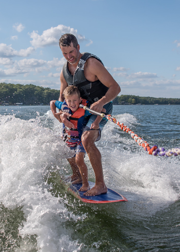 My son and grandson wake surfing by dridsdale