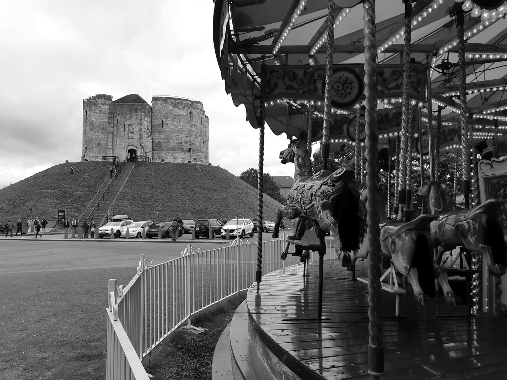 22nd Sept York tower and carousel BW by valpetersen