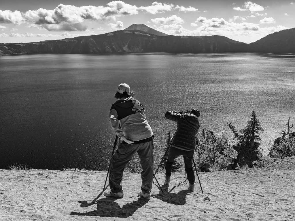 Taffy and Junko At Work Above Crater Lake by jgpittenger