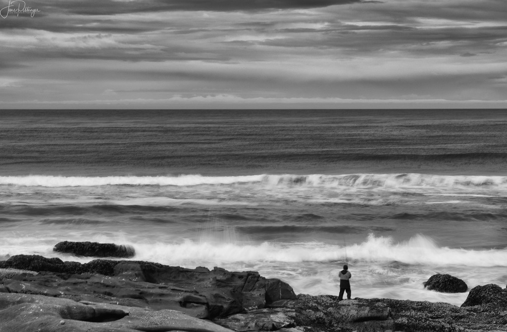 Fishing On the Edge B and W by jgpittenger