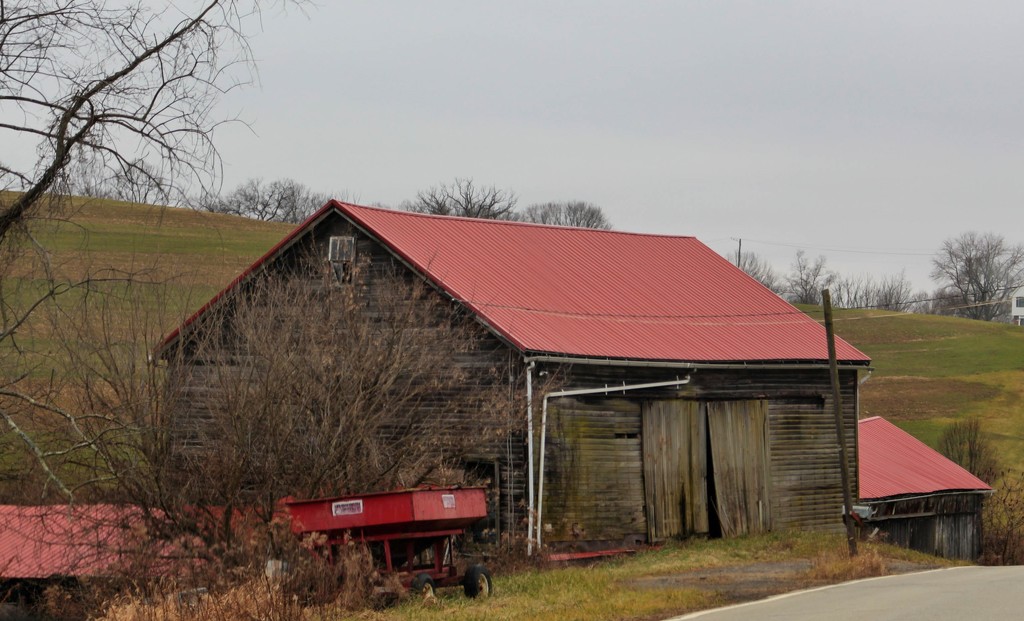 Red roofed barn by mittens