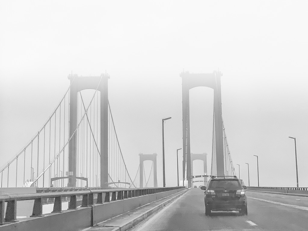 Delaware Memorial Bridge in the fog by jernst1779