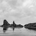 Bandon Rocks In Rain B and W by jgpittenger