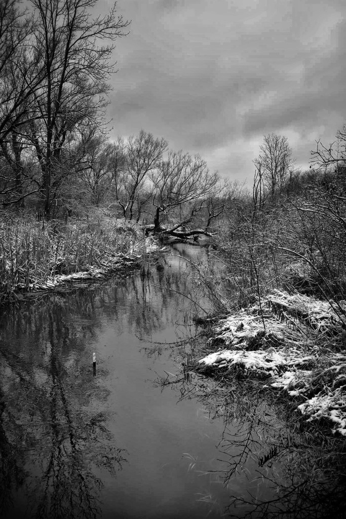 Winter river reflections in b/w by yentlski