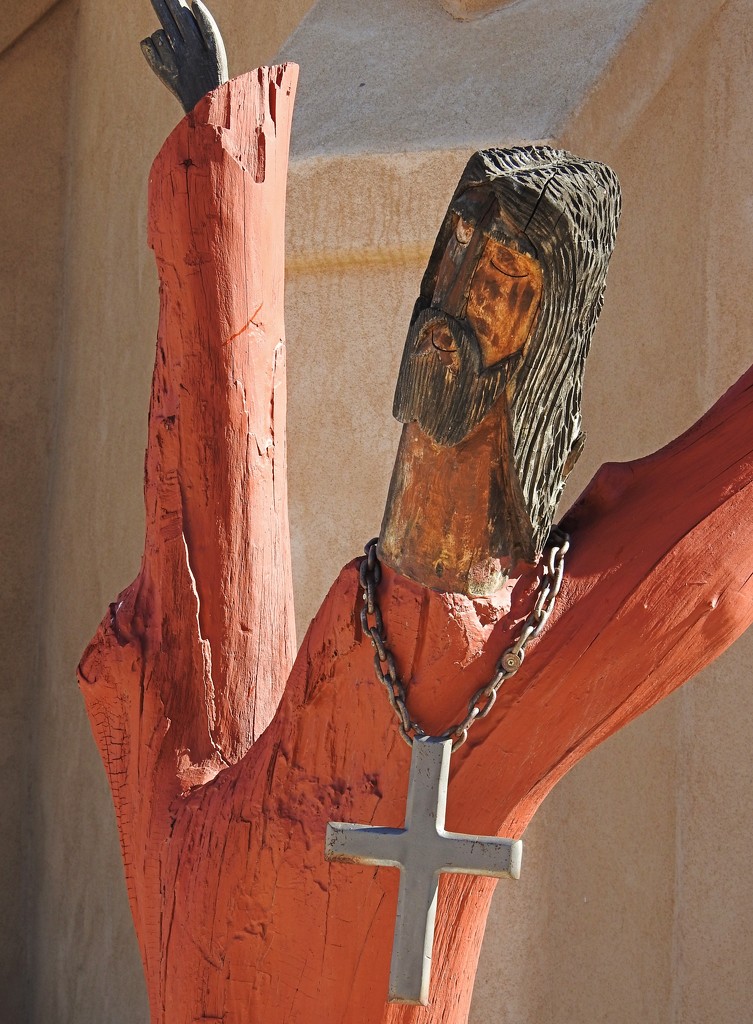Re-purposed Tree in front of a Village Church, New Mexico, USA by janeandcharlie