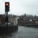 waiting for the lights at Ludlow bridge by snowy