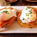 Smashed avocado, smoked salmon and poached eggs on foccacia in Evelina's Patisserie by boxplayer