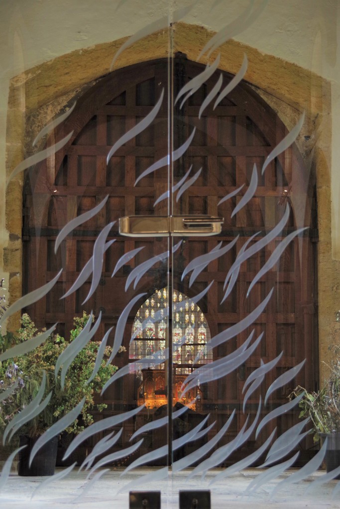 Anglican Door Reflecting Catholic Stained Glass by 30pics4jackiesdiamond